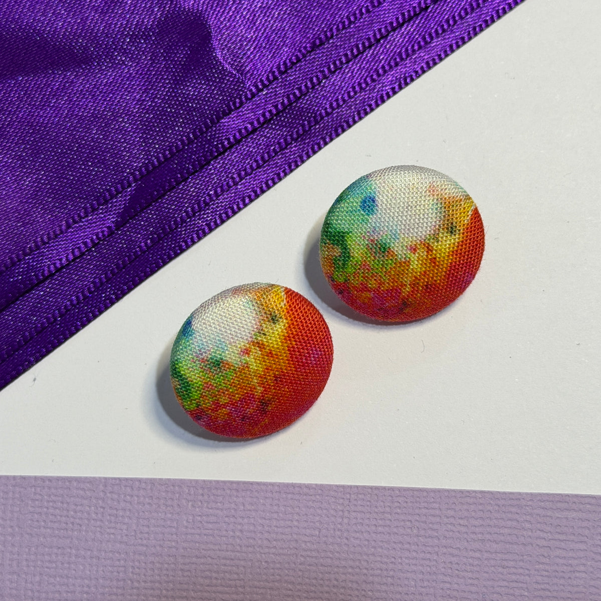 Fabric covered button earrings 23mm
