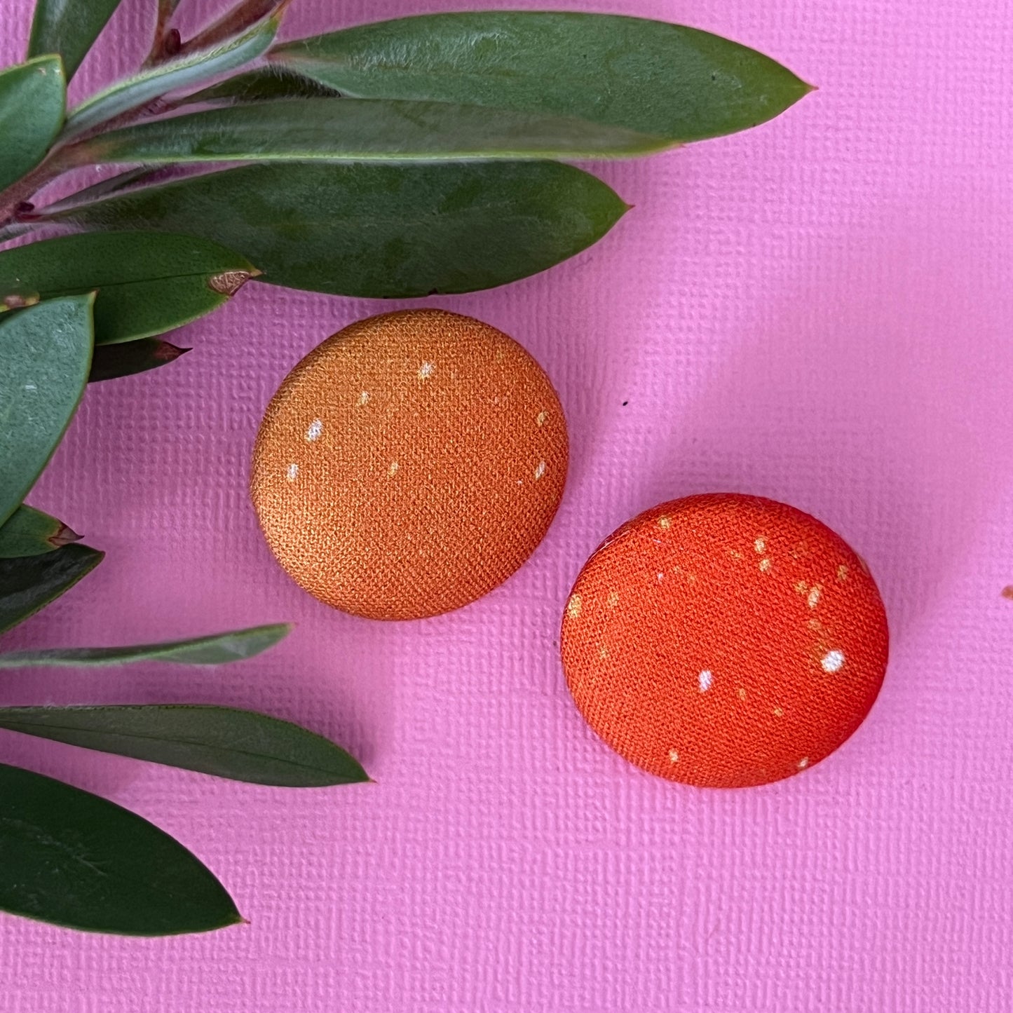 Fabric covered button earrings