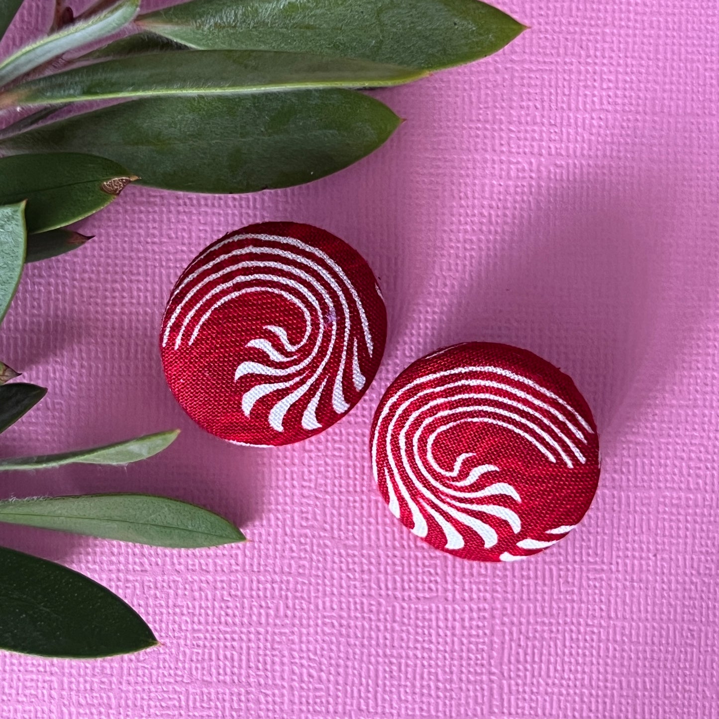 Fabric covered button earrings