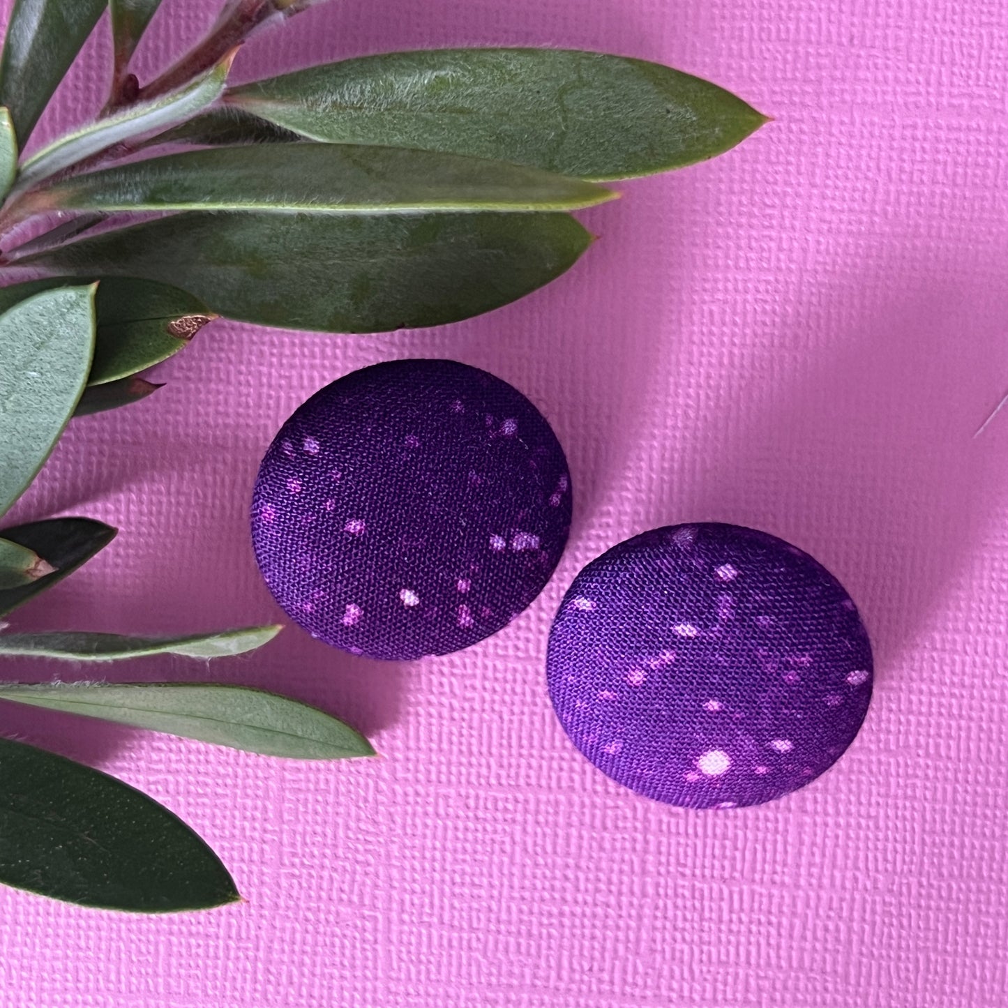 Fabric covered button earrings - dark purple