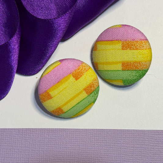 Fabric covered button earrings 27mm
