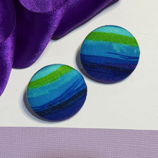 Fabric covered button earrings 27mm