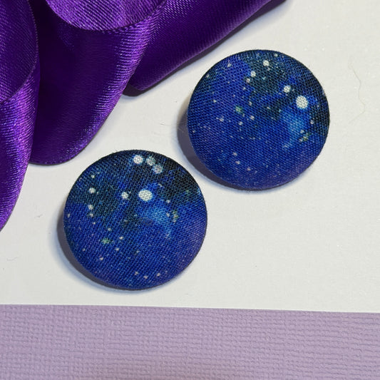 Fabric covered button earrings 27mm