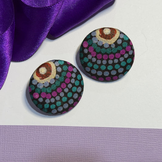 Fabric covered button earrings 27mm