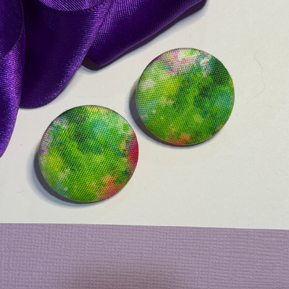 Fabric covered button earrings 27mm