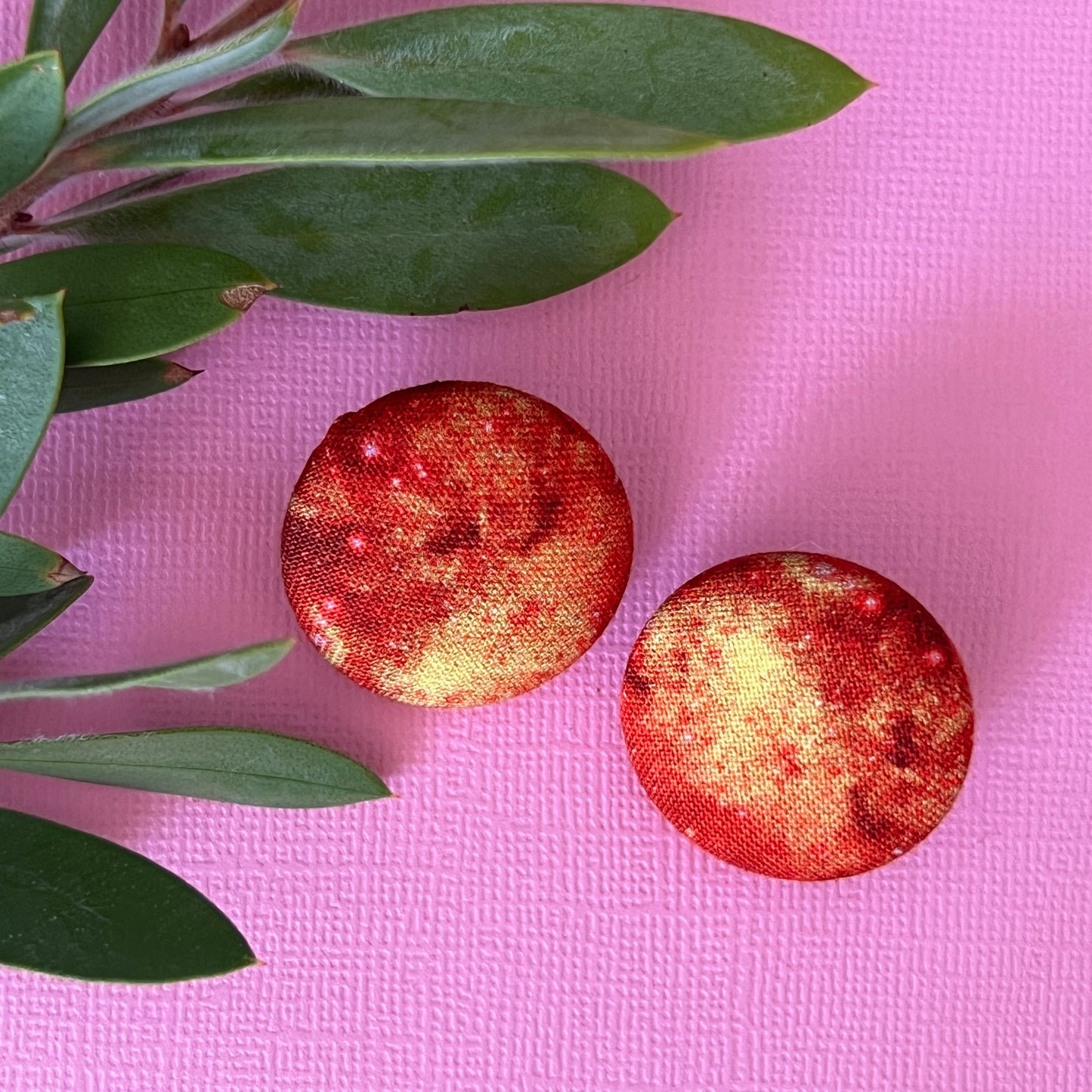 Fabric covered button earrings