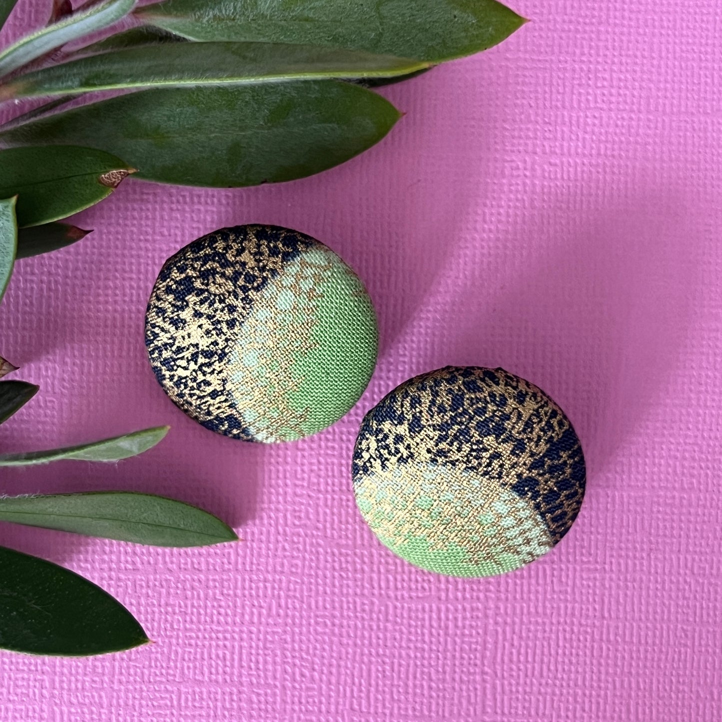 Fabric covered button earrings