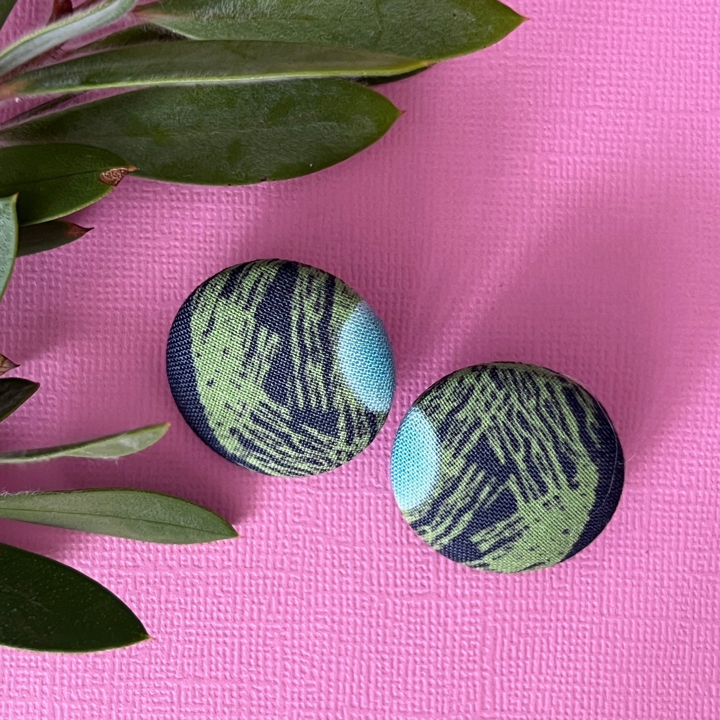 Fabric covered button earrings