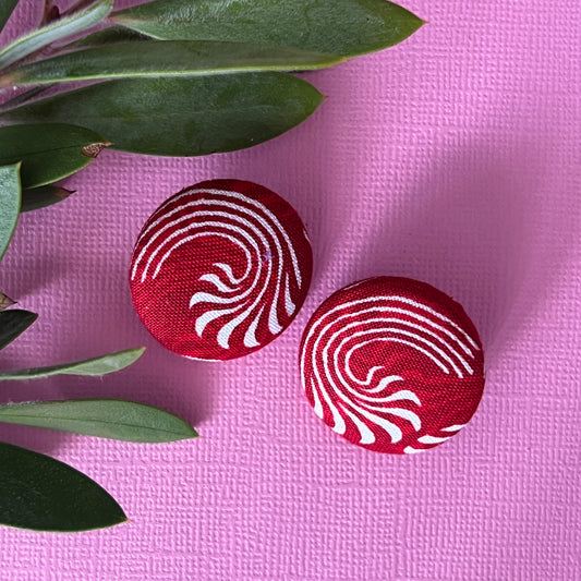 Fabric covered button earrings
