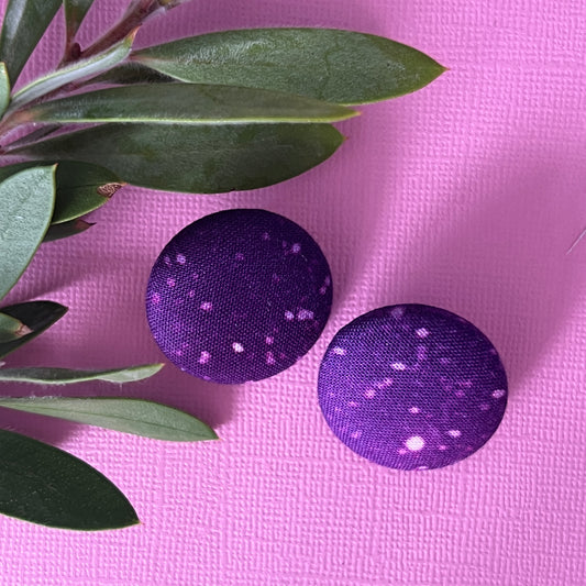 Fabric covered button earrings - dark purple