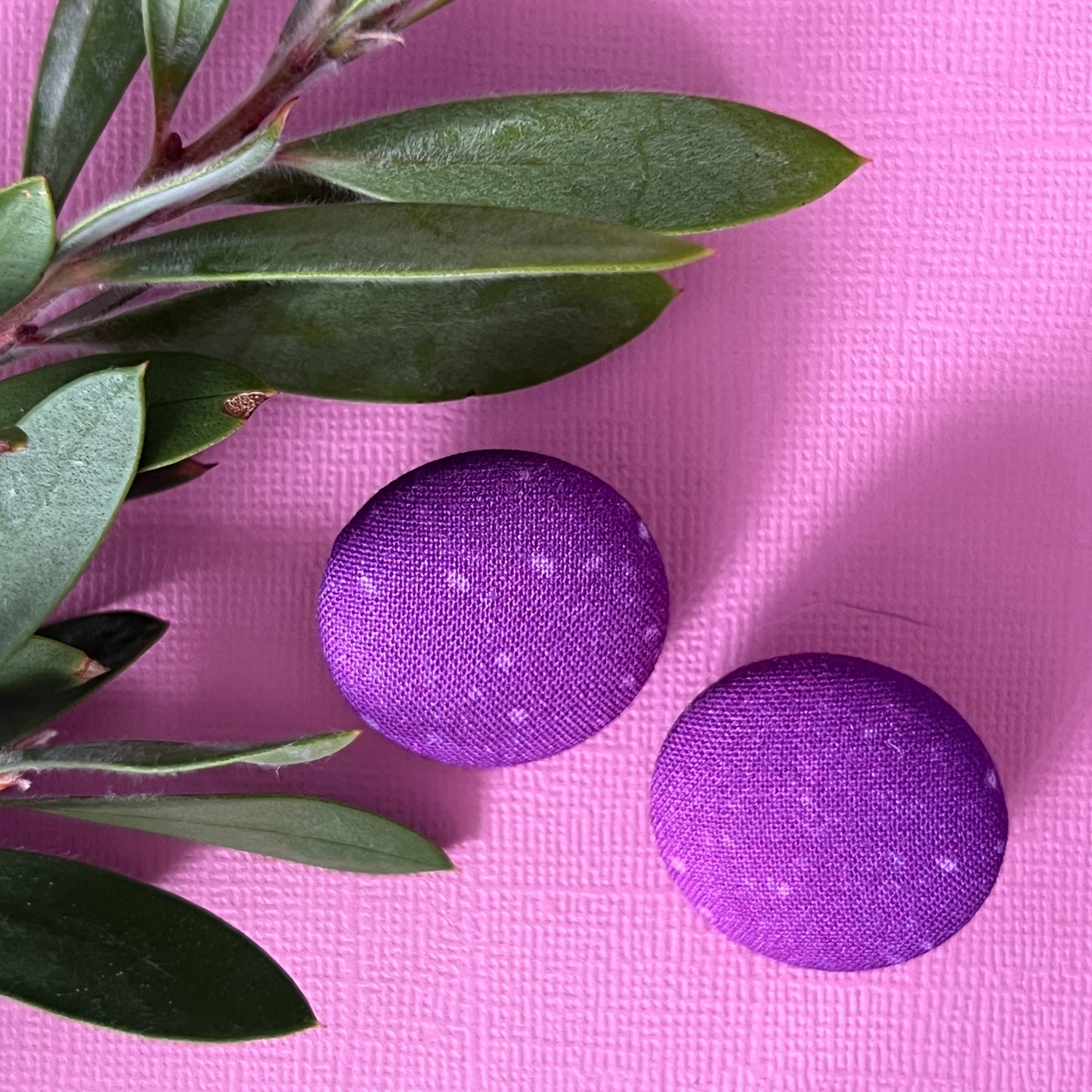 Fabric covered button earrings - light purple